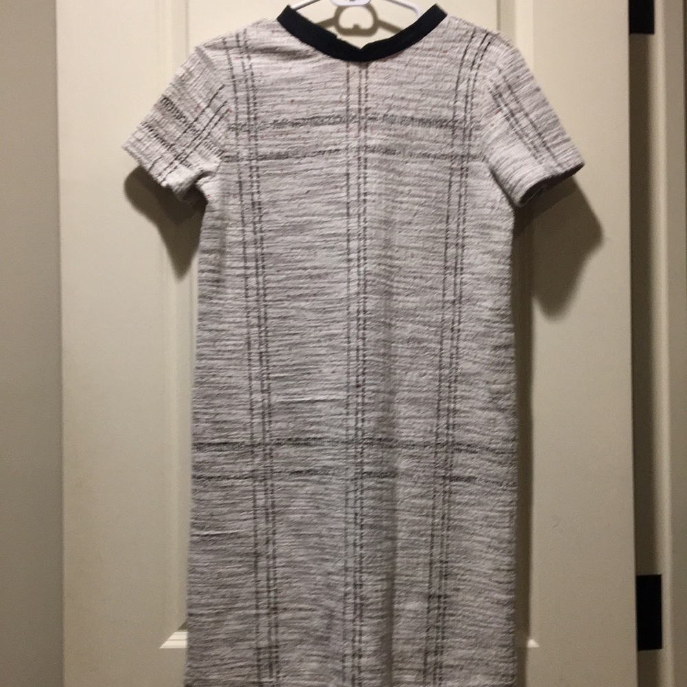 Zara Trafaluc women Tweed woven Dress round neck Short Sleeve keyhole back S